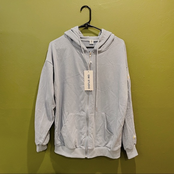 Daisy-embroidered Oversized Zip-up Hoodie - Picture 2 of 3